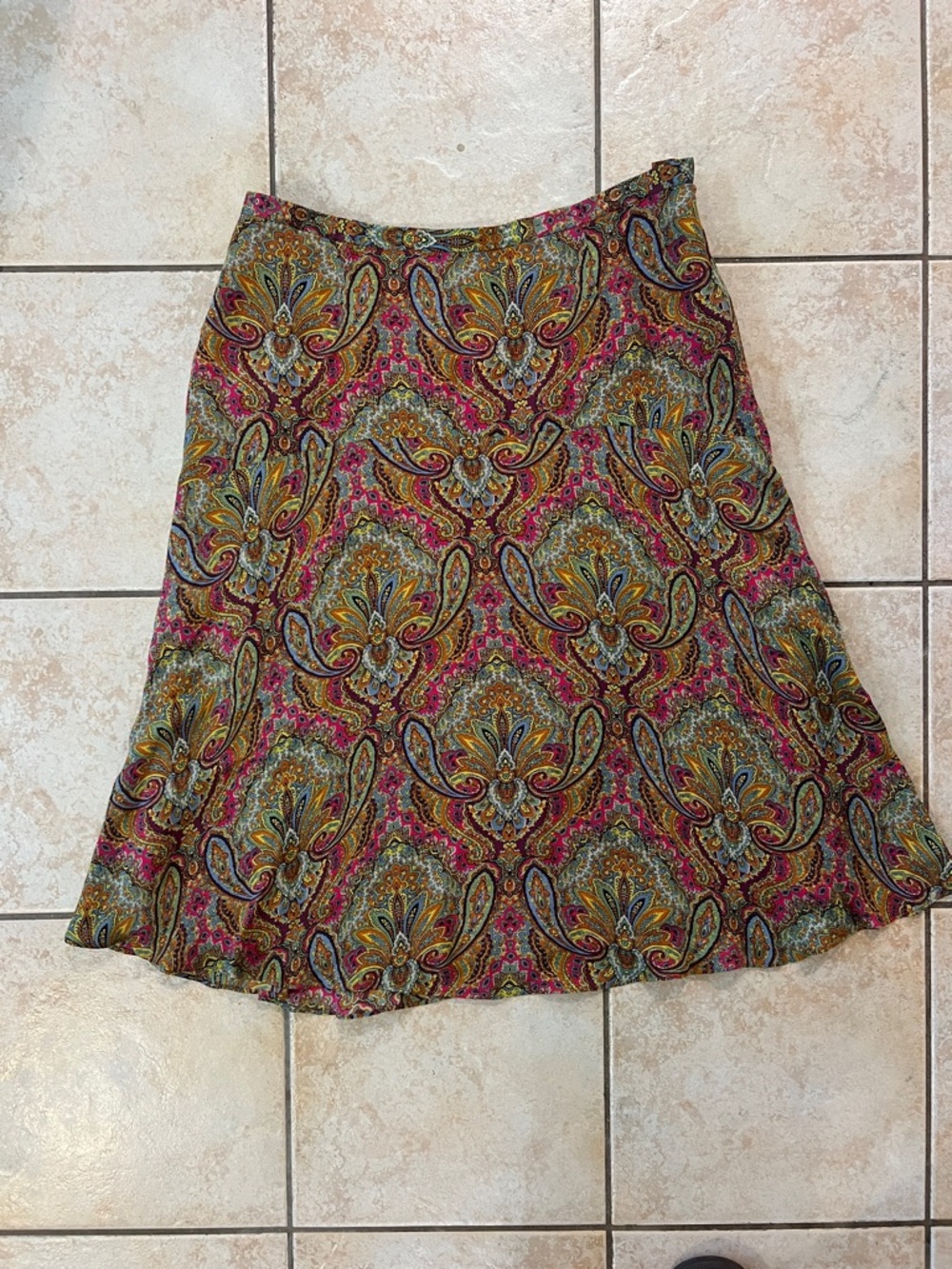 Liz Claiborne SILK Paisley A-Line Skirt Colorful Spring Summer, Sz 12